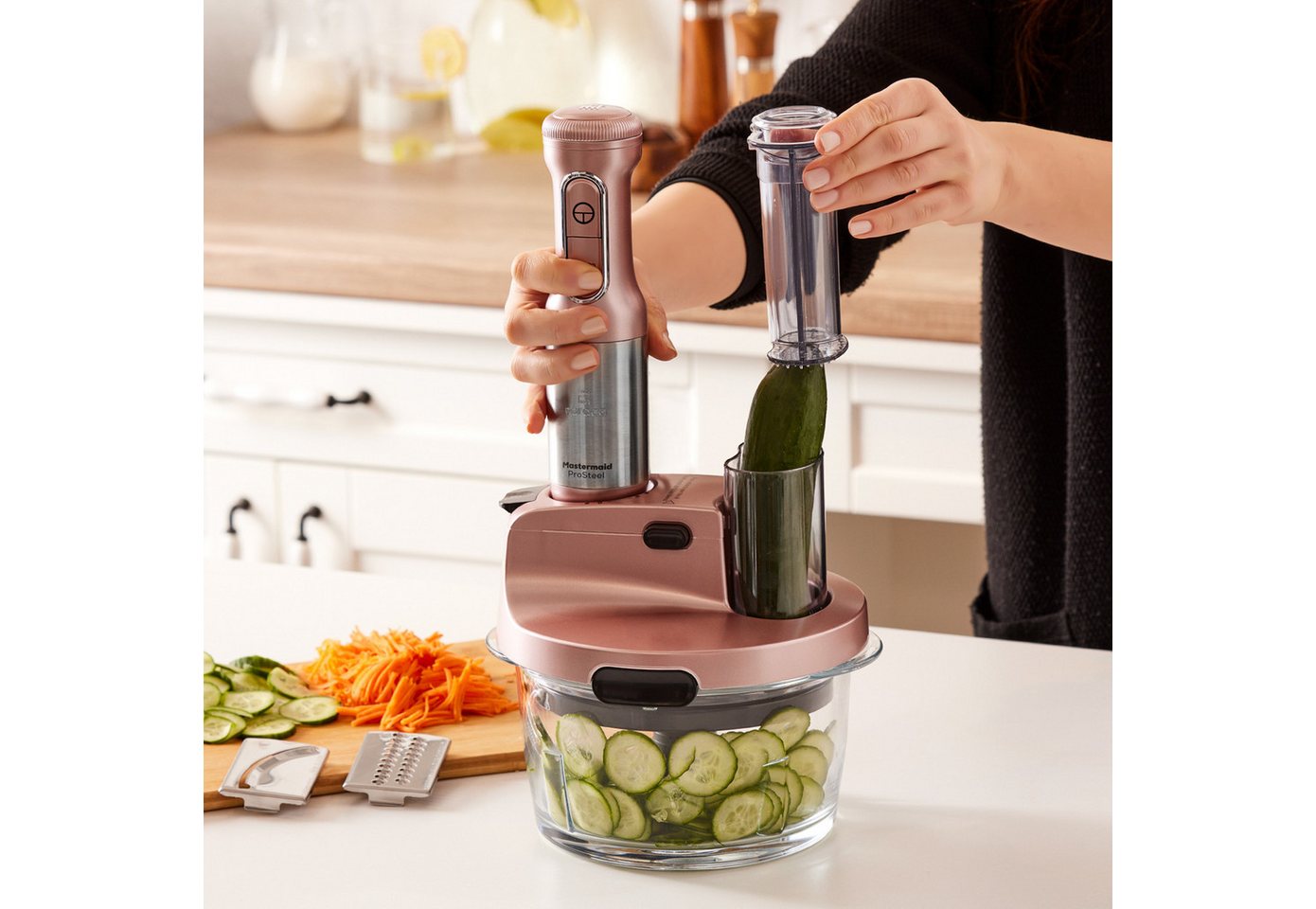 Karaca Küchenmaschine Mastermaid Küchenroboter aus Stahlglas Langer Mixer Standmixer Zeerkleinerer 2500 W Rosegold – Bild 3 von 5