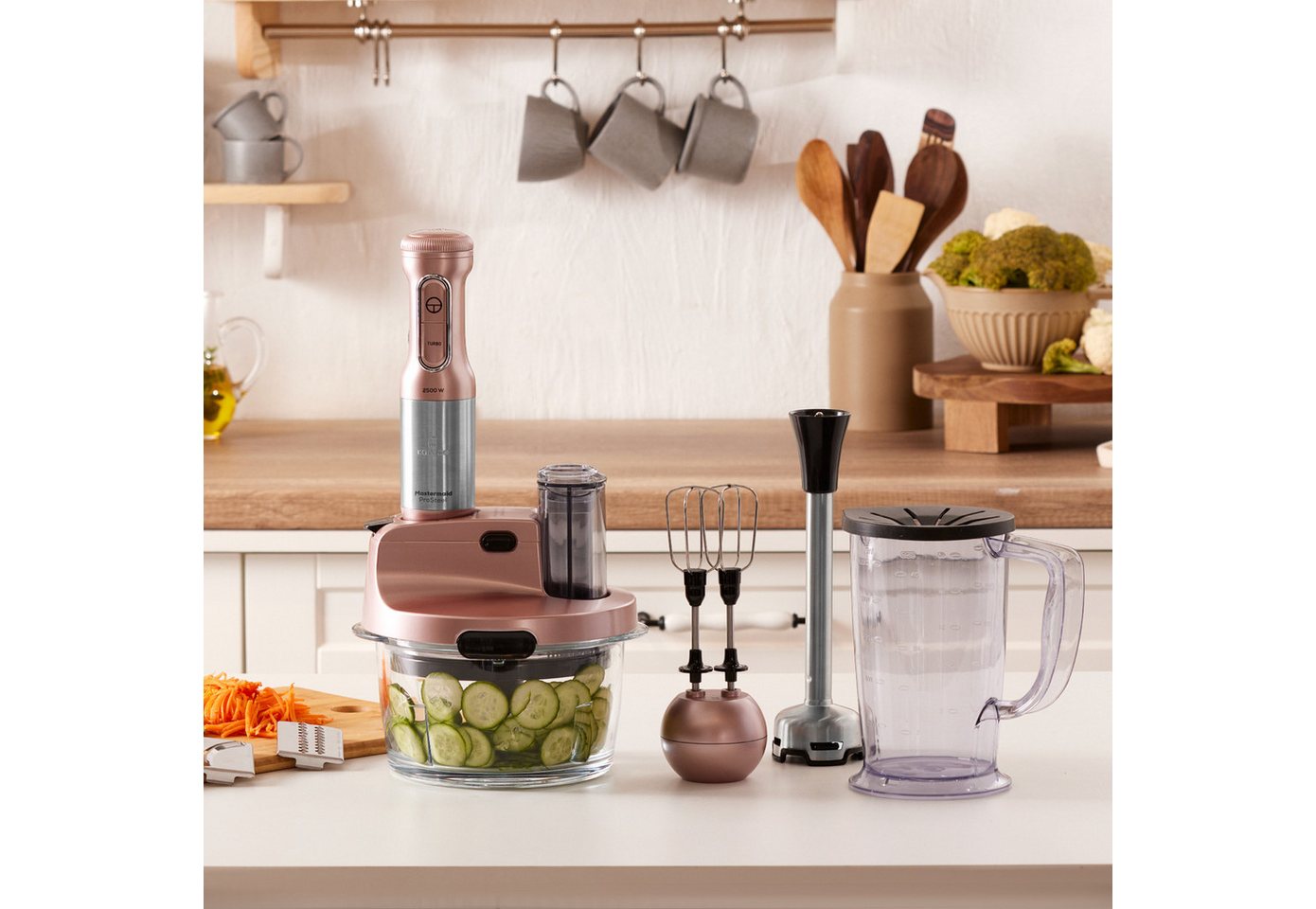 Karaca Küchenmaschine Mastermaid Küchenroboter aus Stahlglas Langer Mixer Standmixer Zeerkleinerer 2500 W Rosegold – Bild 4 von 5