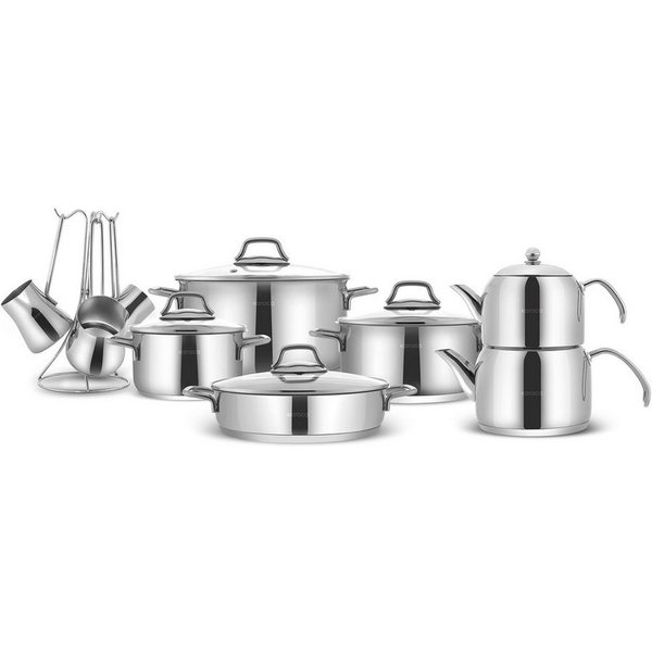 Karaca Topf-Set Belgrad Kochgeschirrset Kochtopf aus Edelstahl Kochgeschirr 15-Teilig, 18/10 EDELSTAHL, Bratpfanne Kochgeschirr Bratentopf Fleischtopf Stieltopf