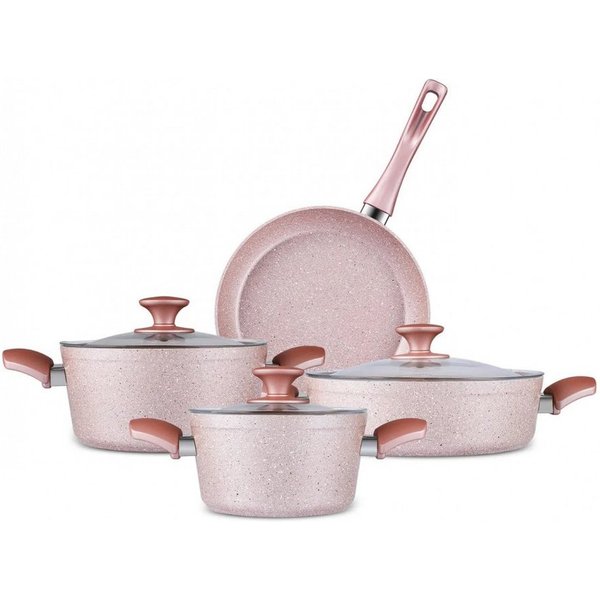 Karaca Topf-Set Biogranit Topf & Pfannenset 7-teilig Induktiongeeignet Roségold, Biogranit, Gleichmäßige Wärmeverteilung