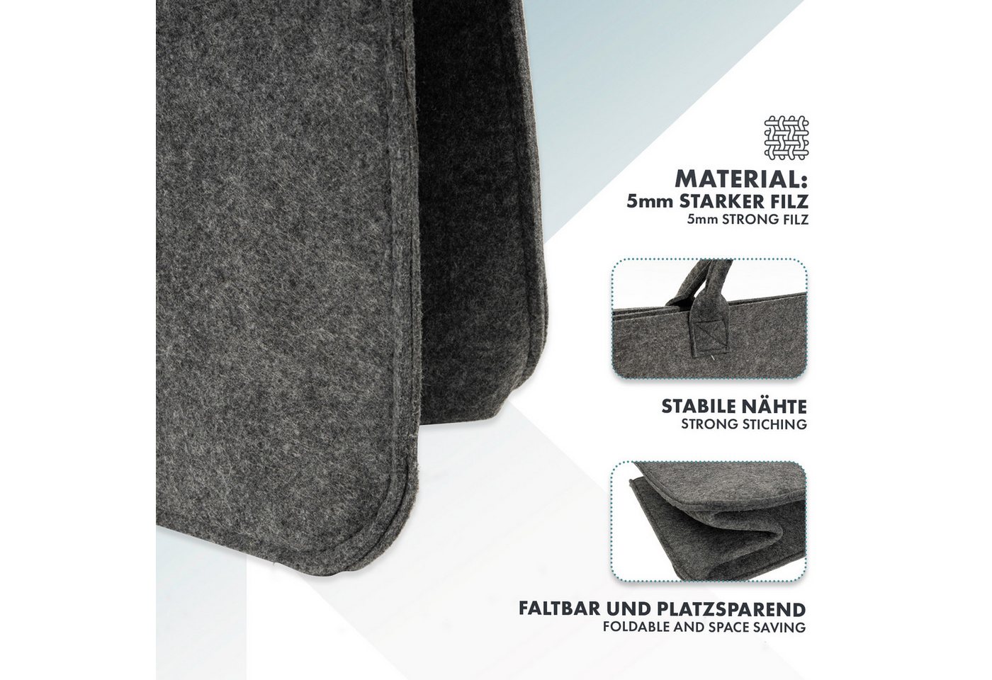 Karat Allzweckkorb Conny, Filztasche, Einkaufstasche, Kaminholztasche (4 St), Faltbar, 2er oder 4er Set – Bild 3 von 5
