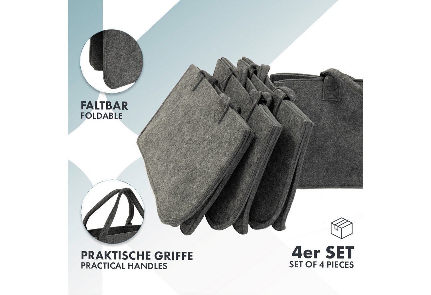 Karat Allzweckkorb Conny, Filztasche, Einkaufstasche, Kaminholztasche (4 St), Faltbar, 2er oder 4er Set – Bild 5 von 5