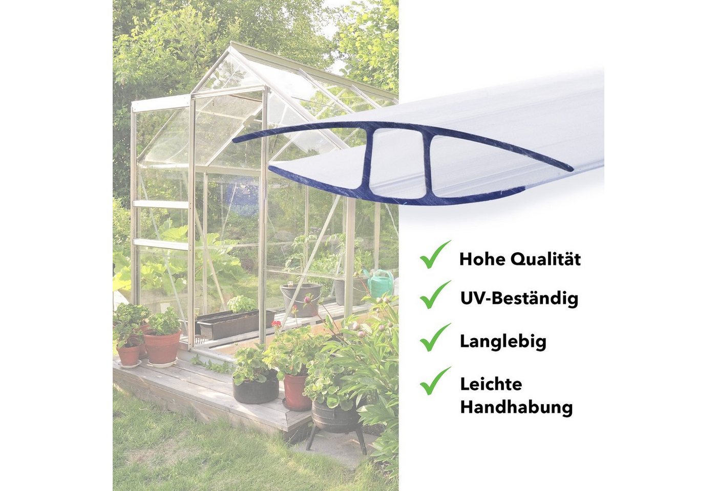 Karat Doppelstegplatte Verbindungsprofil, H-Profil aus Polycarbonat 121 cm, UV-beständig, zuschneidbar & ideal fürs Gewächshaus, passend für 4 mm Stärke – Bild 4 von 5