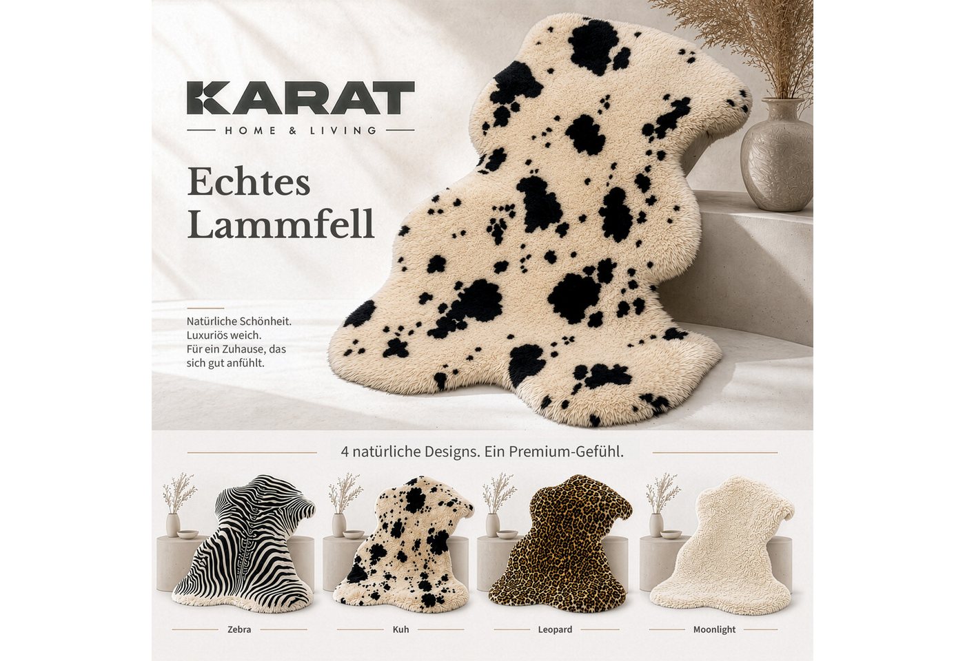 Karat Fellteppich Design-Schaffell Audrey, Echtes Lammfell aus 100 % Schafwolle, Mit natürlichem Lederrücken – Bild 2 von 5
