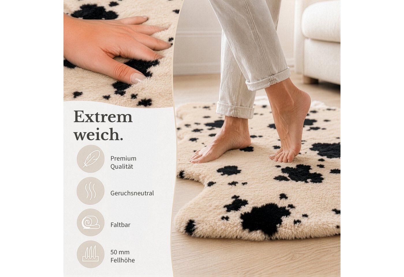 Karat Fellteppich Design-Schaffell Audrey, Echtes Lammfell aus 100 % Schafwolle, Mit natürlichem Lederrücken – Bild 5 von 5