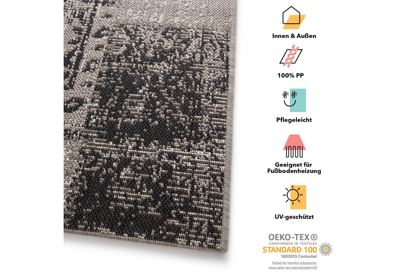 Karat Outdoorteppich Cotton, Erhältlich in 4 Farben & 4 Größen, Wohnteppich, Rechteckig, Höhe: 7 mm, pflegeleicht, Terrasse – Bild 4 von 5