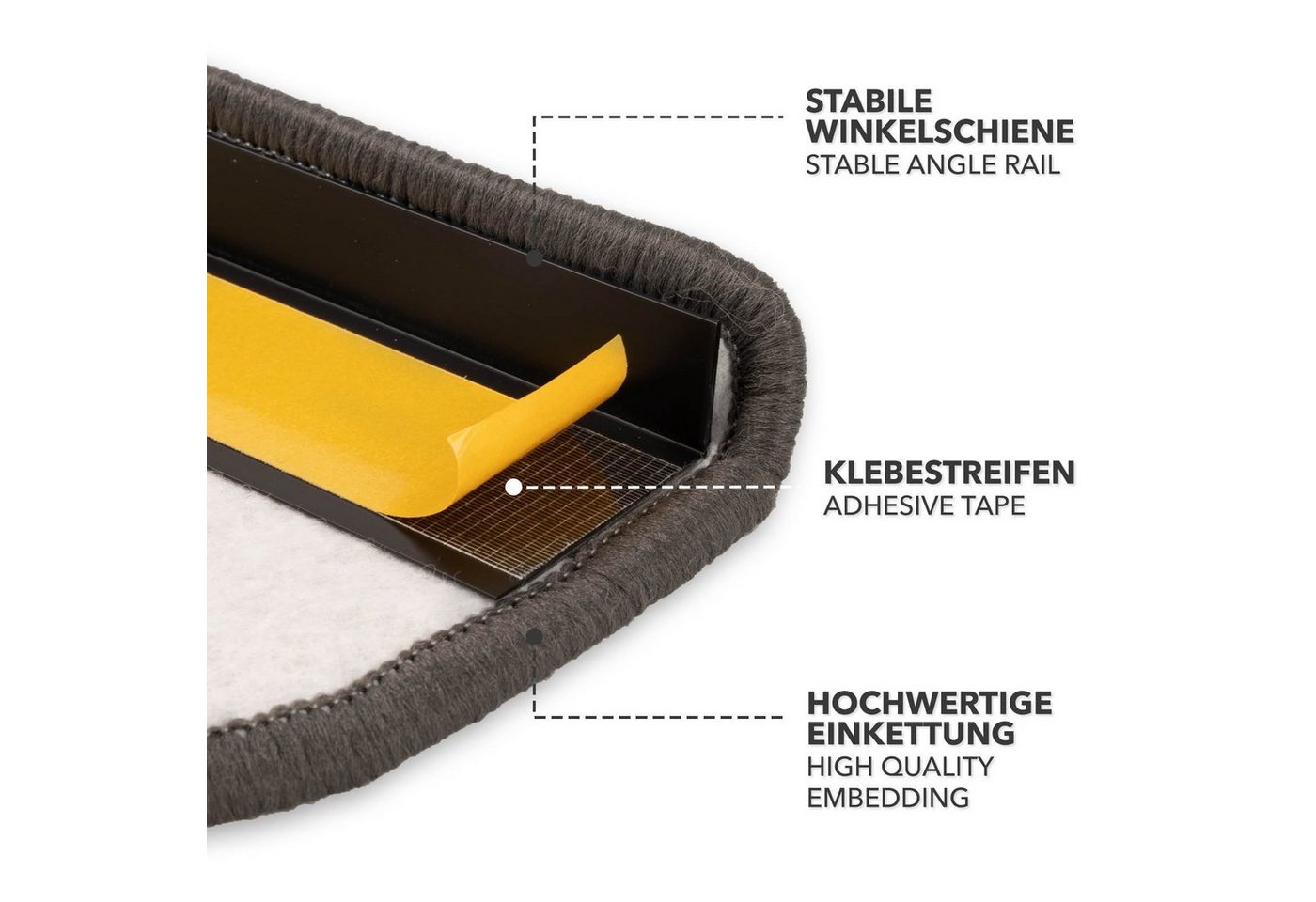 Karat Stufenmatte Alto, Treppenschutz Stufenmatten in halbrund, Halbrund, rutschhemmend mit Winkelschiene & Klebestreifen – Bild 4 von 5