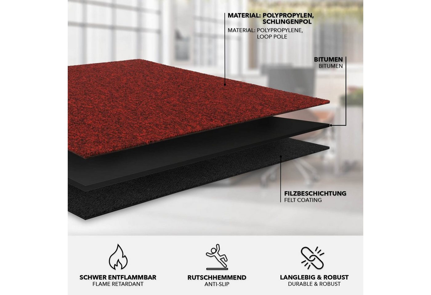 Karat Teppichfliese Moscow, Bodenschutz, Erhältlich in 4 Farben, 50 x 50 cm, Quadratisch, Höhe: 5.5 mm, Selbstliegend – Bild 4 von 5