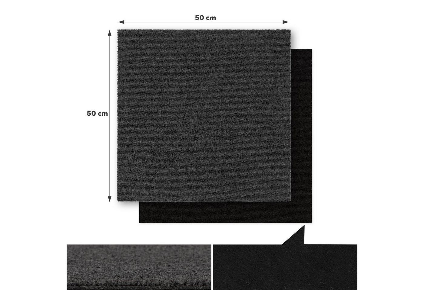 Karat Teppichfliese Moscow, Bodenschutz, Erhältlich in 4 Farben, 50 x 50 cm, Quadratisch, Höhe: 5.5 mm, Selbstliegend – Bild 3 von 5