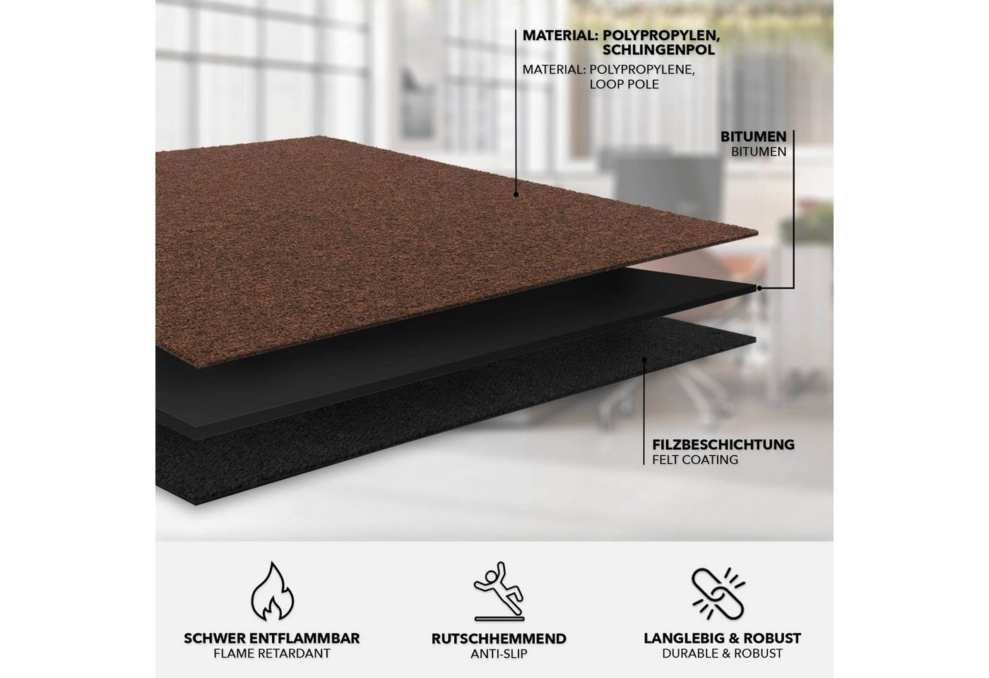 Karat Teppichfliese Moscow, Bodenschutz, Erhältlich in 4 Farben, 50 x 50 cm, Quadratisch, Höhe: 5.5 mm, Selbstliegend – Bild 4 von 5