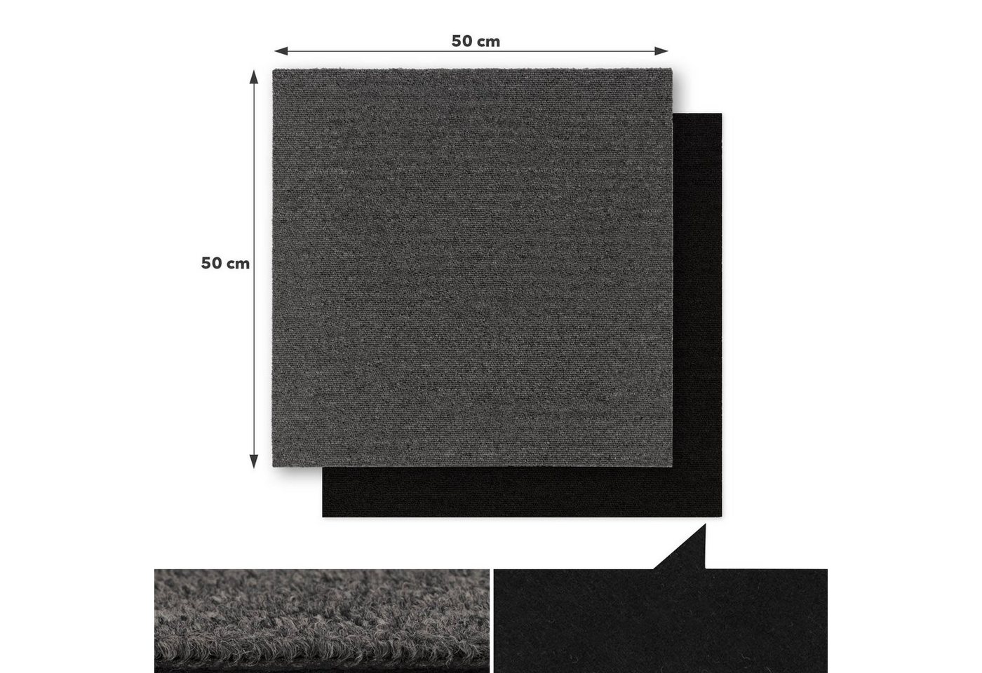Karat Teppichfliese Moscow, Bodenschutz, Erhältlich in 4 Farben, 50 x 50 cm, Quadratisch, Höhe: 5.5 mm, Selbstliegend – Bild 3 von 5