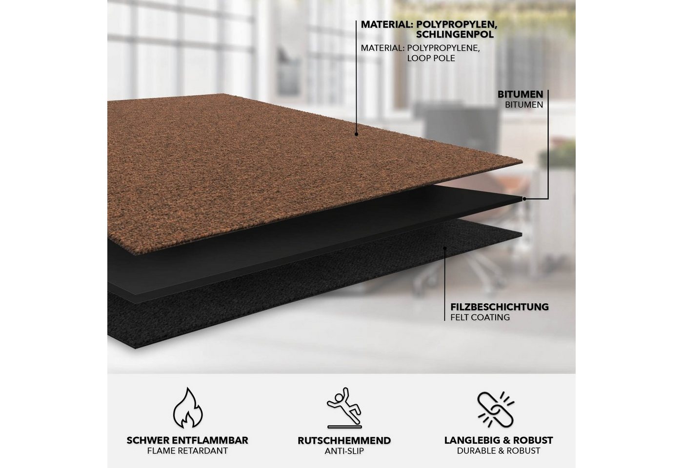 Karat Teppichfliese Moscow, Bodenschutz, Erhältlich in 4 Farben, 50 x 50 cm, Quadratisch, Höhe: 5.5 mm, Selbstliegend – Bild 4 von 5