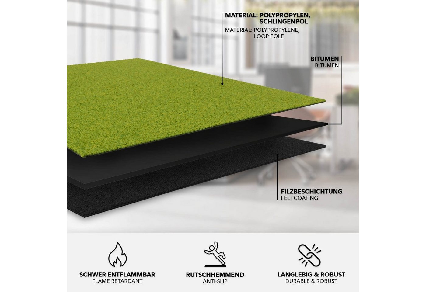 Karat Teppichfliese Moscow, Bodenschutz, Erhältlich in 4 Farben, 50 x 50 cm, Quadratisch, Höhe: 5.5 mm, Selbstliegend – Bild 4 von 5