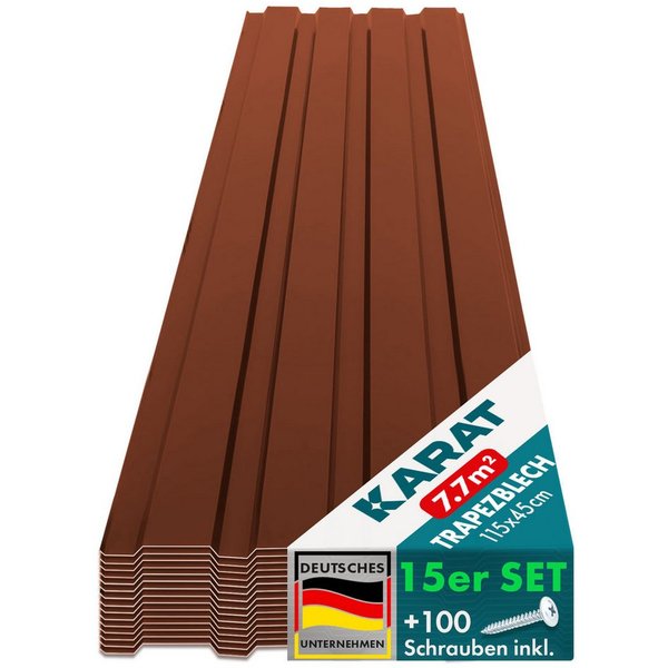 Karat Trapezblech Dachblech 7,7m² inkl Schrauben, Wandblech verzinkt, Profilblech, Blech verzinkt, 1150x450x0,25 mm (Spar-Set 15-St. 115x45 cm) wetterfest für C