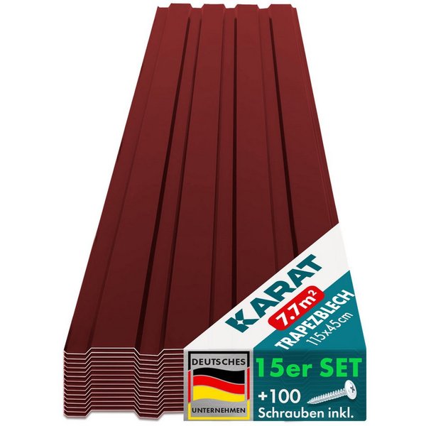 Karat Trapezblech Dachblech 7,7m² inkl Schrauben, Wandblech verzinkt, Profilblech, Blech verzinkt, 1150x450x0,25 mm (Spar-Set 15-St. 115x45 cm) wetterfest für C