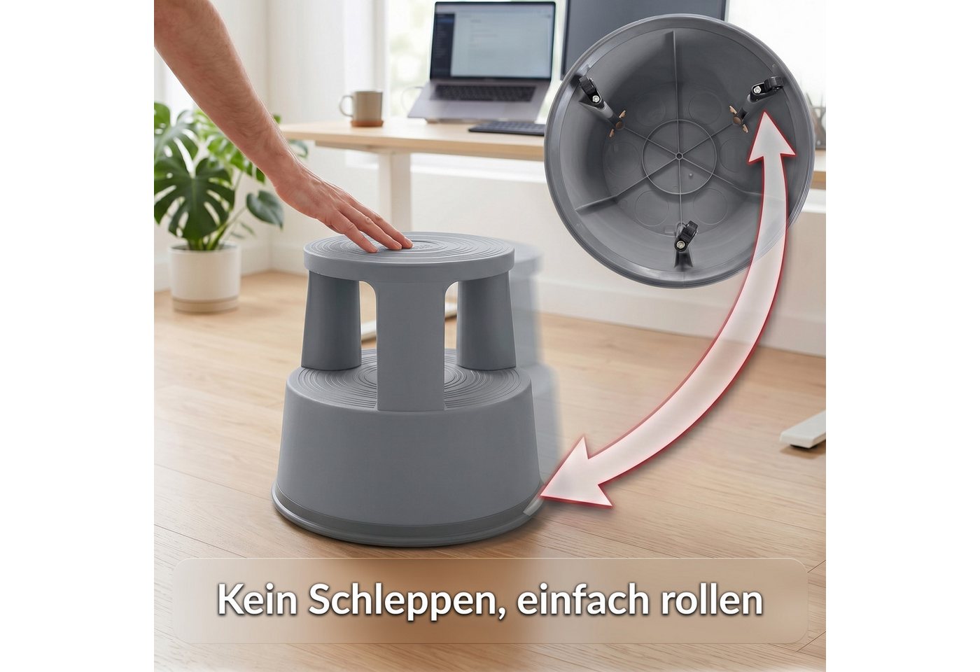 Karat Tritthocker Elefantenfuß, 5 Farben, Polypropylen, Rollhocker, Hocker – Bild 4 von 5