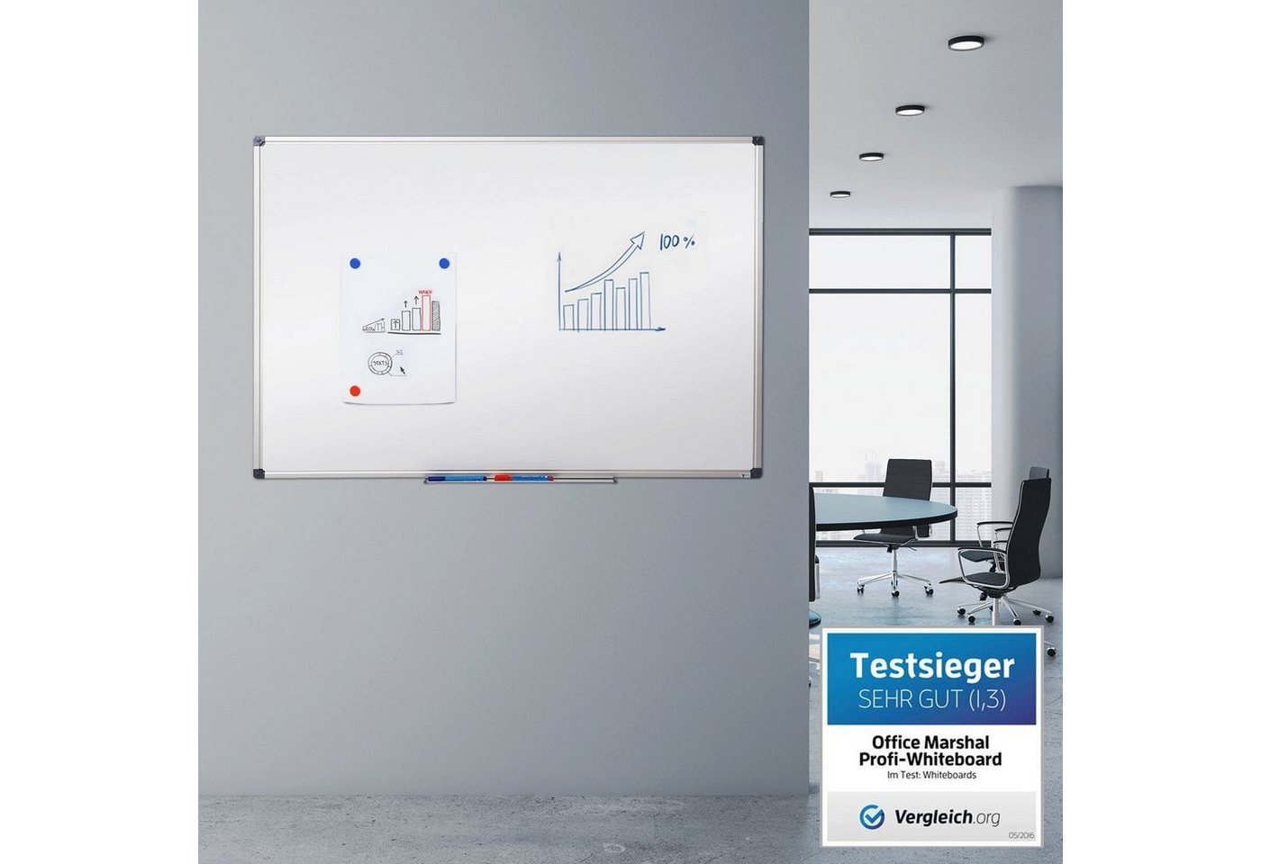 Karat Wandtafel Whiteboard, verschiedene Größen, Ablageschale für Marker, Magnettafel, Lackiert & Kratzfest – Bild 2 von 5
