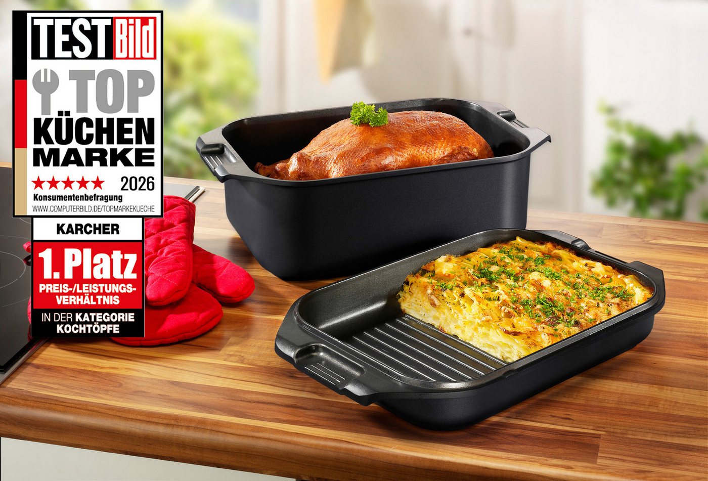Karcher Bräter Aluguss 2in1 Induktion, Aluminiumguss, 8,7 Liter, Induktion, inkl. Deckel und Topfhandschuhen – Bild 2 von 5