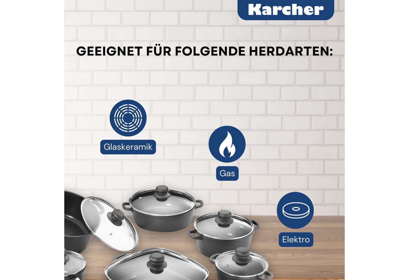Karcher Topf-Set Aluguss, Aluminiumguss (12-tlg), Teflon-Classic-Antihaftbeschichtung, inkl. Glasdeckel & 2 Thermogrips – Bild 4 von 5