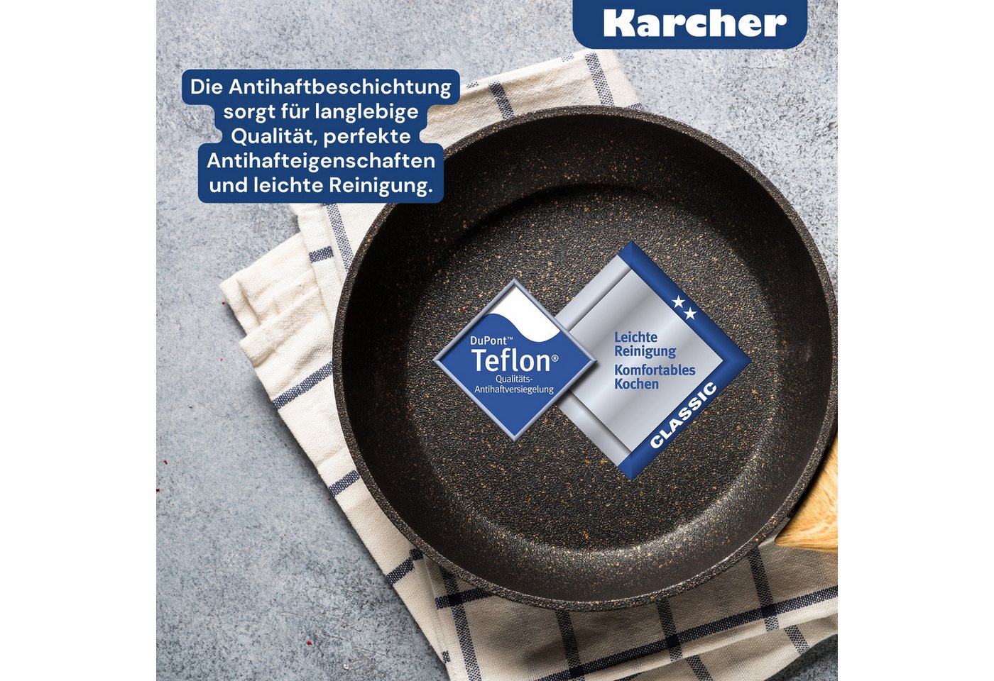 Karcher Topf-Set Aluguss, Aluminiumguss (12-tlg), Teflon-Classic-Antihaftbeschichtung, inkl. Glasdeckel & 2 Thermogrips – Bild 5 von 5
