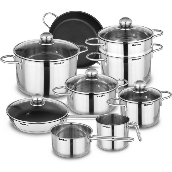 Karcher Topf-Set Jette, Edelstahl (14-tlg), inkl. 5 Glasdeckel, Induktion