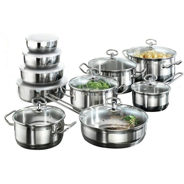 Karcher Topf-Set Kochtopfset Jasmin, Edelstahl (20-tlg), inkl. Glasdeckel und Edelstahl Schüssel Set, Induktion
