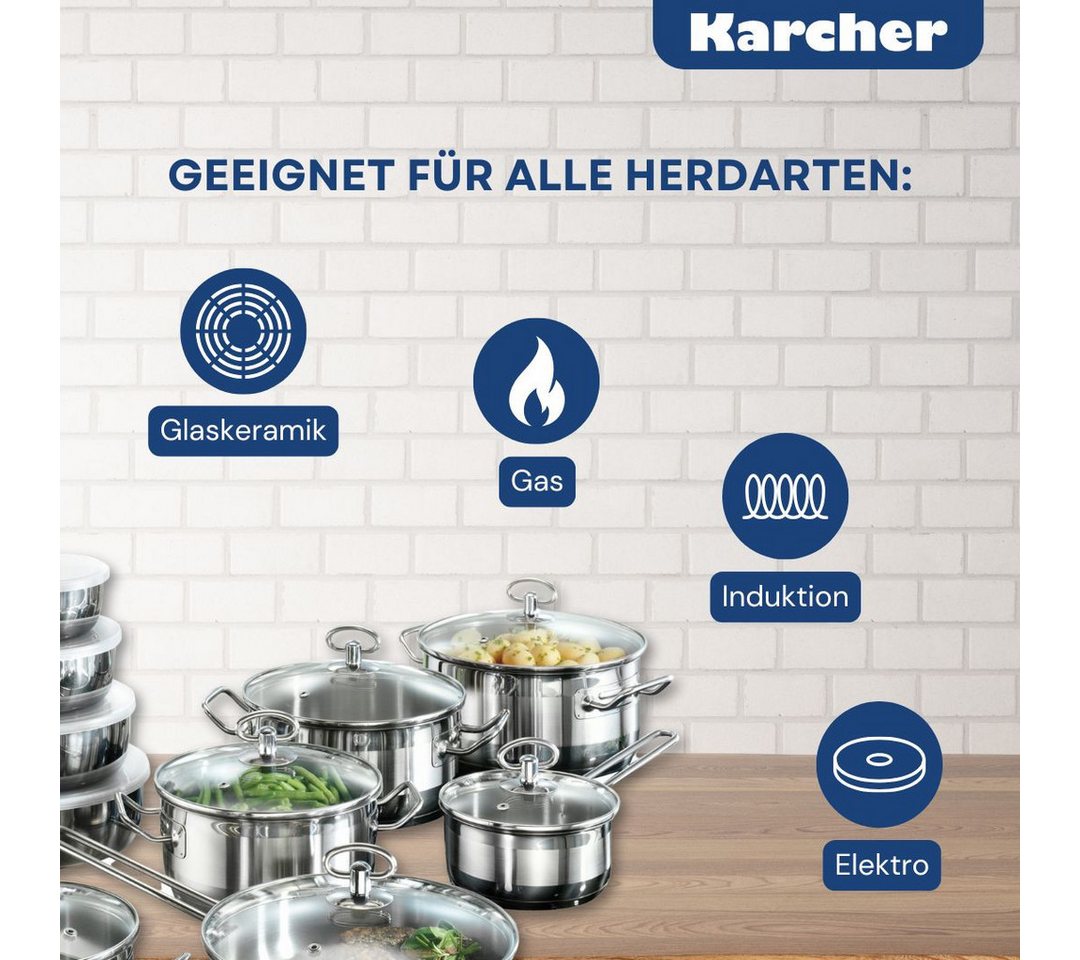 Karcher Topf-Set Kochtopfset Jasmin, Edelstahl (20-tlg), inkl. Glasdeckel und Edelstahl Schüssel Set, Induktion – Bild 4 von 5