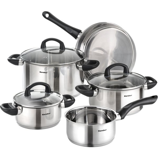 Karcher Topf-Set Mia, Edelstahl (5-tlg), inkl. 3 Glasdeckel, Kochtopfset Induktion