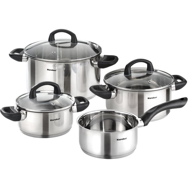 Karcher Topf-Set Mia 4-teilig, Edelstahl (4-tlg), inkl. 3 Glasdeckel, Kochtopfset Induktion