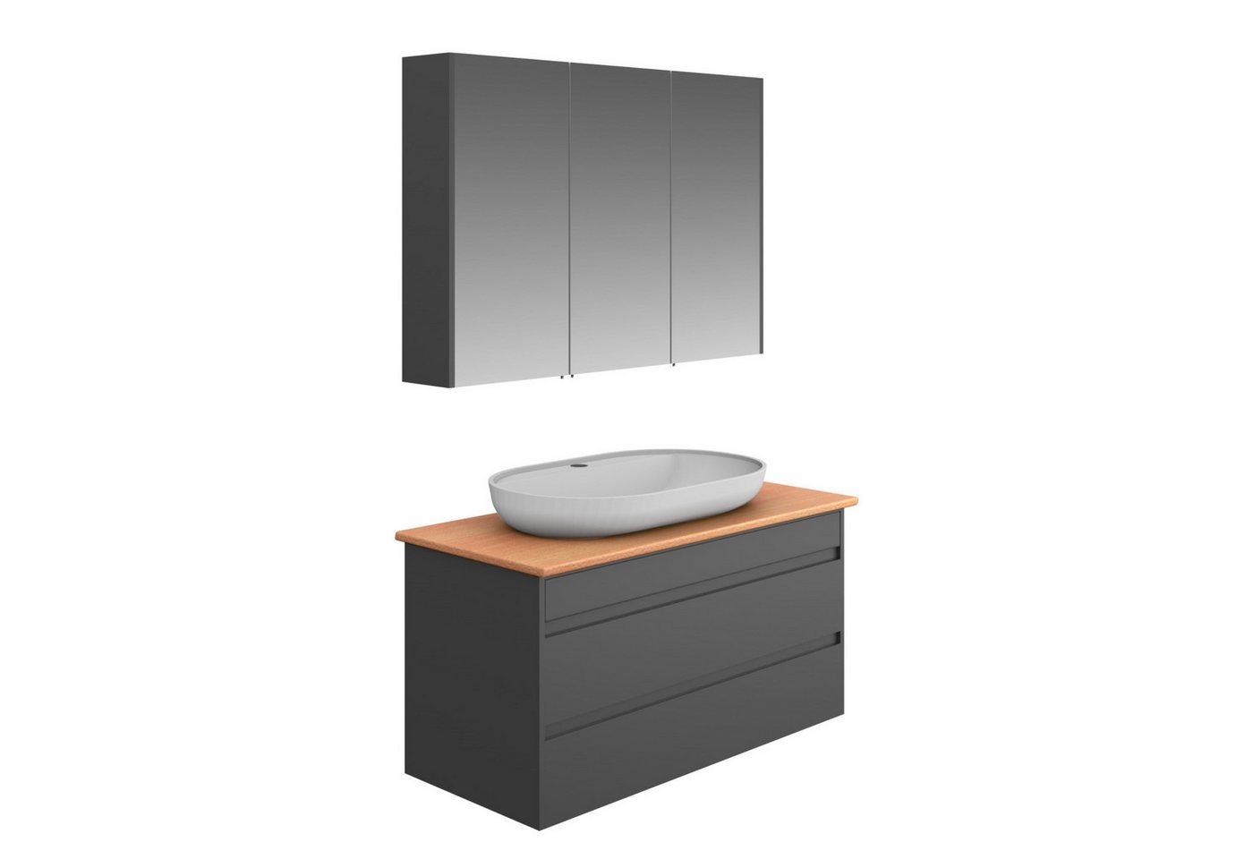 Karen Badmöbel-Set Badmöbel Set Konsole 100, Waschbecken, Unterschrank, Spiegelschrank, (Komplett-Set, Standartmäßig 4-Teilig (Unterschrank, Konsole, Spiegelsch – Bild 2 von 5