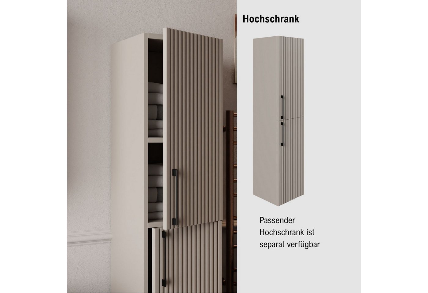 Karen Badmöbel-Set Badmöbel Set Liana, (Komplett-Set, Standartmäßig 4-Teilig (Unterschrank, Konsole, Waschbecken, Spiegelschrank), 3-St., Unterschrank mit Türen – Bild 4 von 5