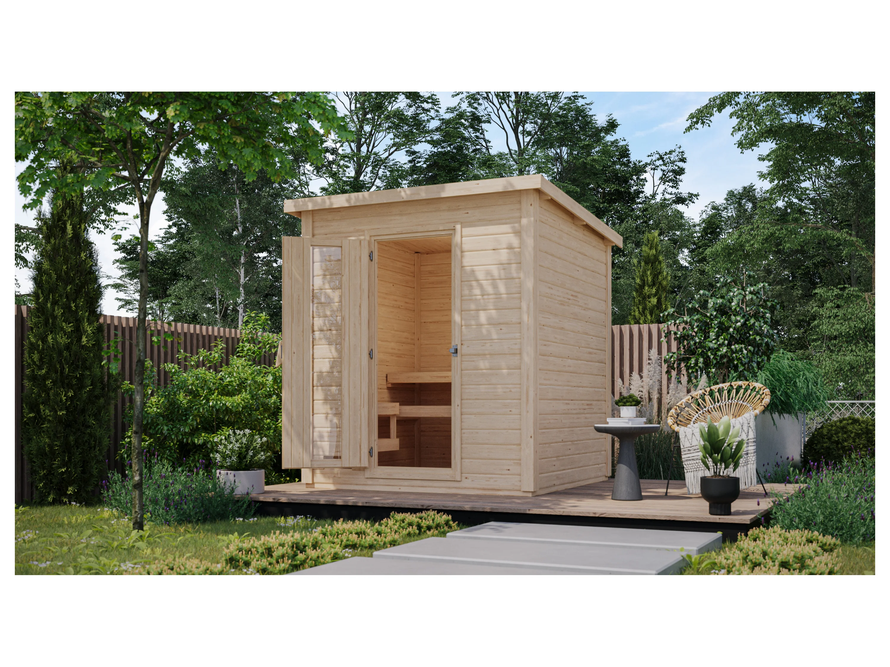 KARIBU Außensauna »Smally 2«, mit 9kW (fin externe steuerung, naturbelassen) – Bild 2 von 4