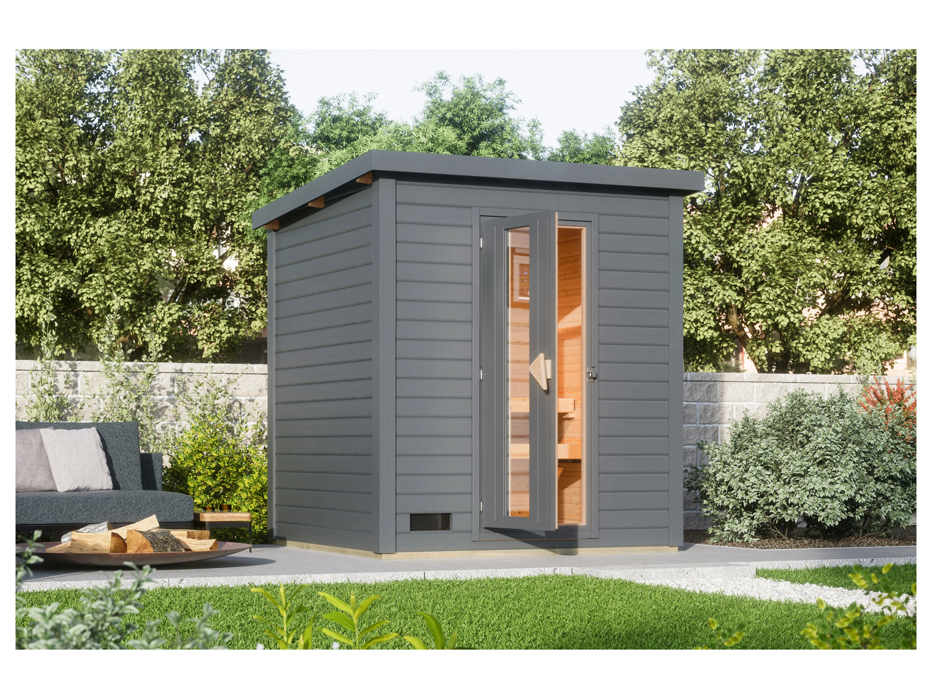 KARIBU Außensauna »Smally 2«, mit 9kW (integrierte steuerung, terragrau) – Bild 2 von 4