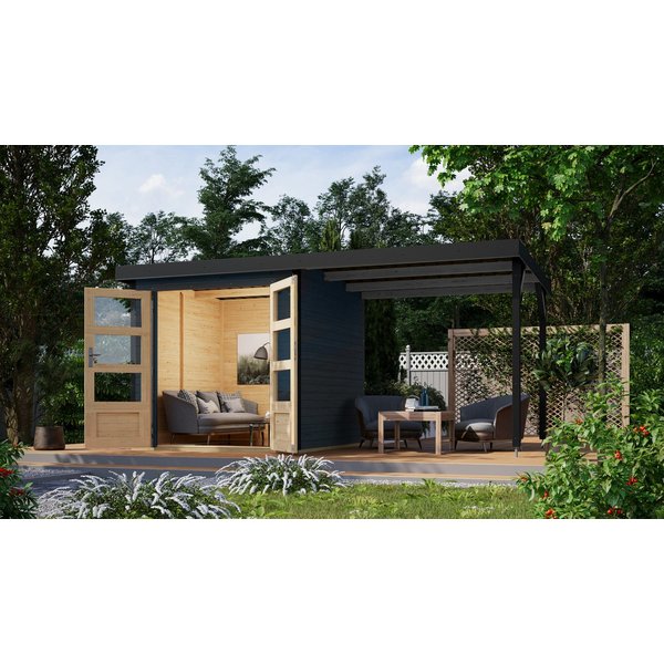 Karibu Gartenhaus Jupiterino 2 SET, in verschiedenen Farben, BxT: 453x235 cm, (Set), inkl. Anbaudach, Made in Germany