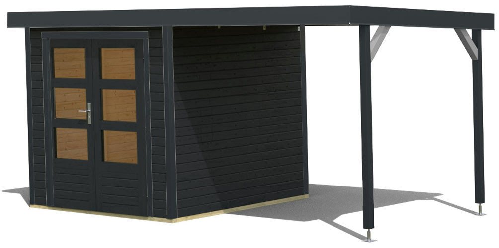 Karibu Gartenhaus Jupiterino 2 SET, in verschiedenen Farben, BxT: 453x235 cm, (Set), inkl. Anbaudach, Made in Germany – Bild 2 von 5