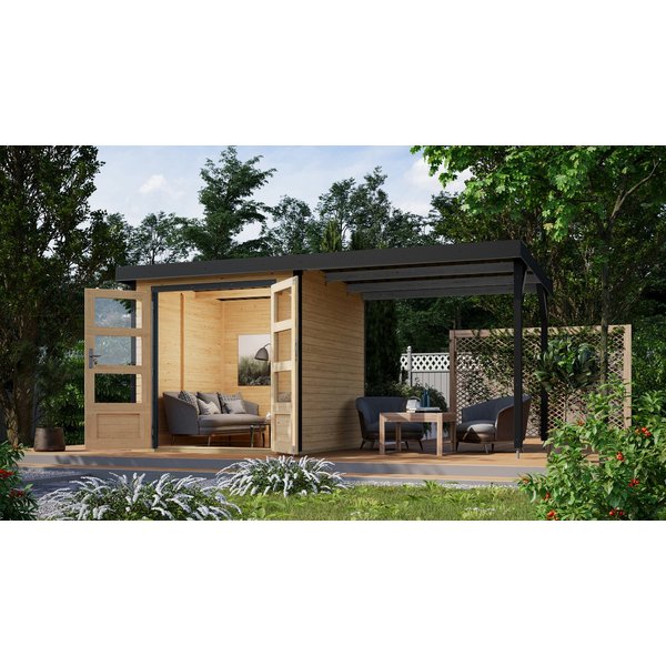 Karibu Gartenhaus Jupiterino 2 SET, in verschiedenen Farben, BxT: 453x235 cm, (Set), inkl. Anbaudach, Made in Germany