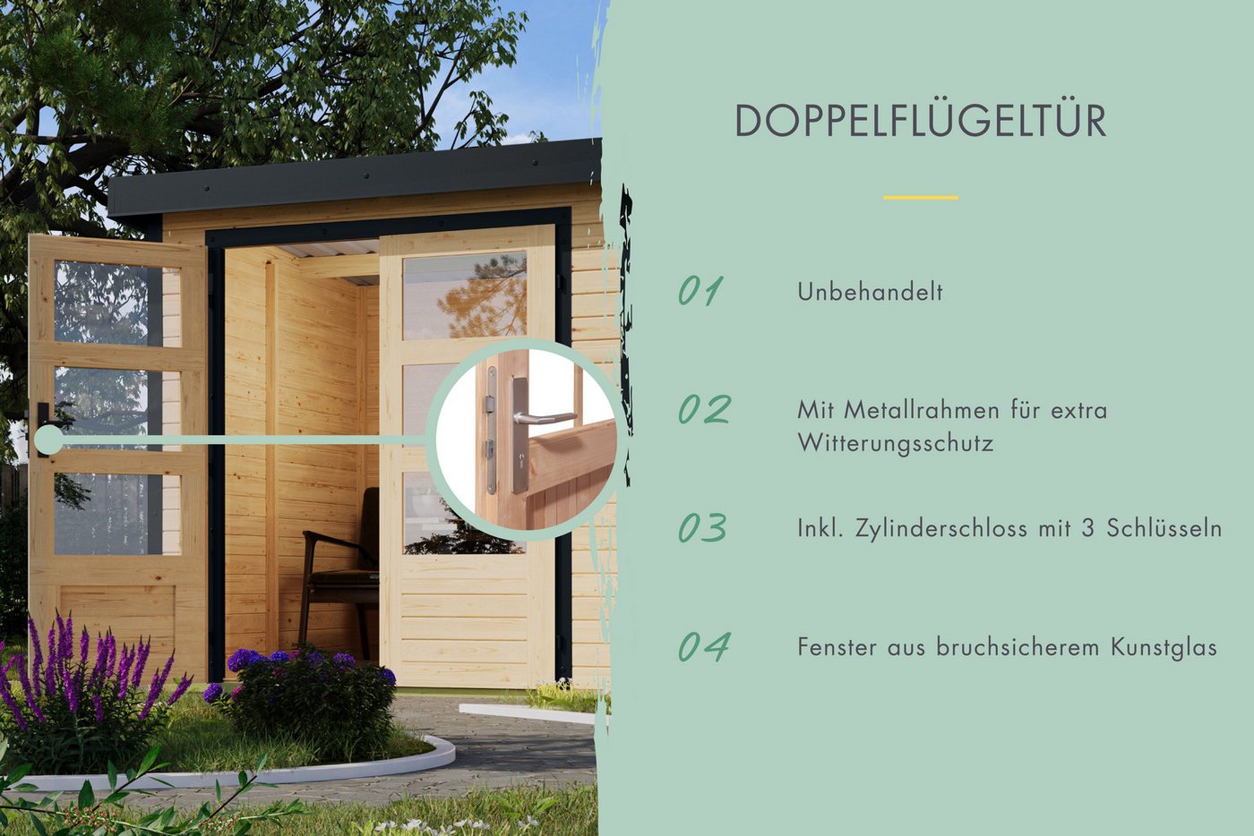 Karibu Gartenhaus Jupiterino 2 SET, in verschiedenen Farben, BxT: 453x235 cm, (Set), inkl. Anbaudach, Made in Germany – Bild 3 von 5