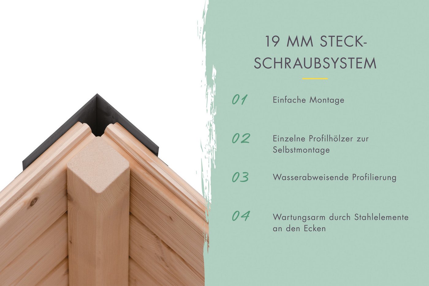 Karibu Gartenhaus Jupiterino 2 SET, in verschiedenen Farben, BxT: 453x235 cm, (Set), inkl. Anbaudach, Made in Germany – Bild 5 von 5