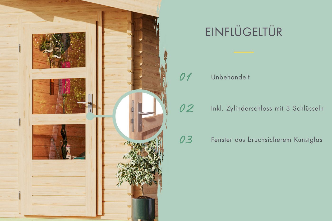Karibu Gartenhaus Lagor 2, BxT: 507x327 cm, 38mm, 2 Raumhaus aus hochwertiger nordischer Fichte – Bild 5 von 5