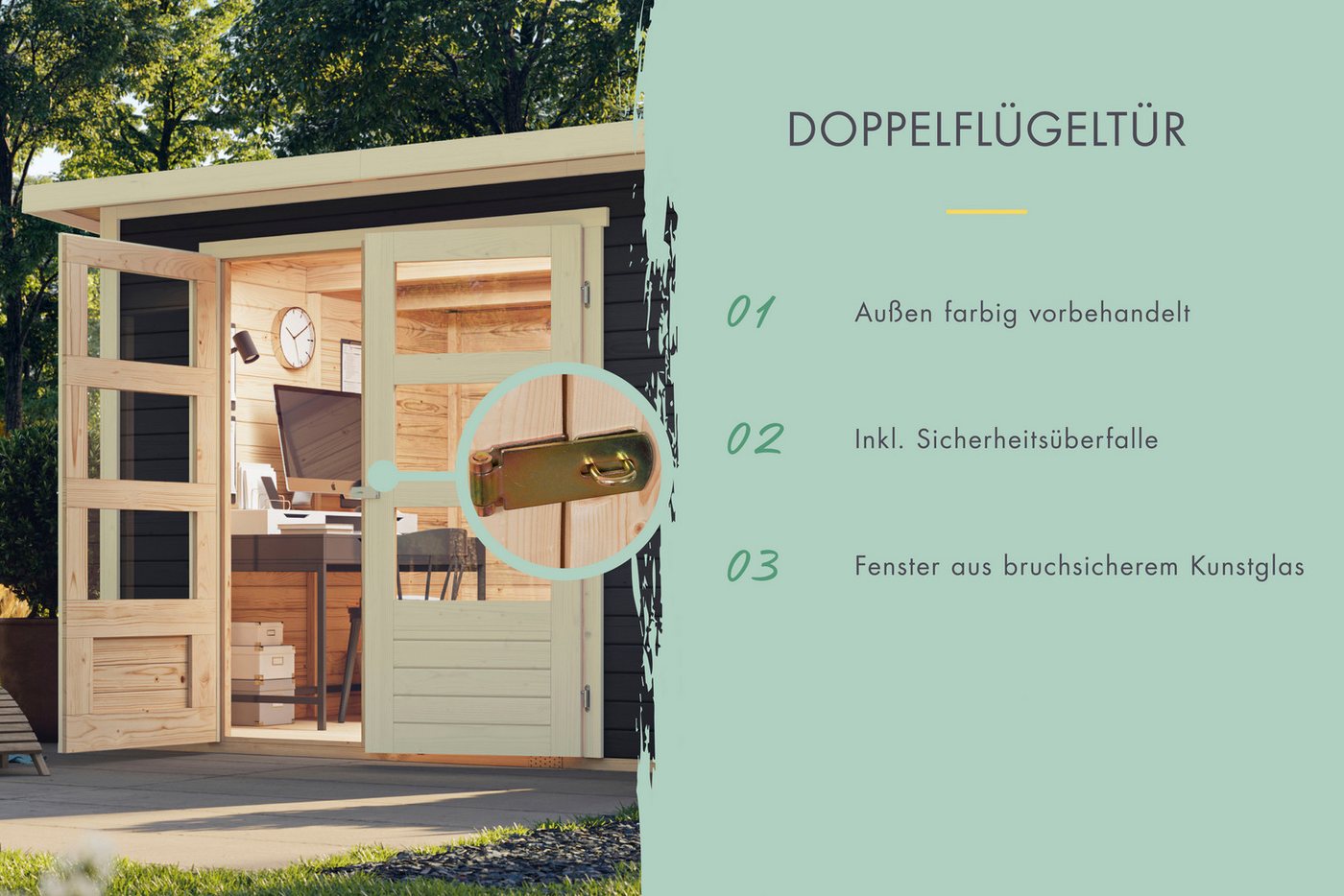 Karibu Gartenhaus Multifunktionshaus 1 Pultdach, BxT: 300x186,5 cm, naturbelassen oder terragrau, Made in Germany – Bild 2 von 5
