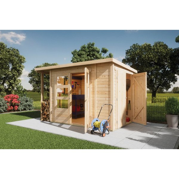 Karibu Gartenhaus Multifunktionshaus 1 Pultdach, BxT: 300x186,5 cm, naturbelassen oder terragrau, Made in Germany