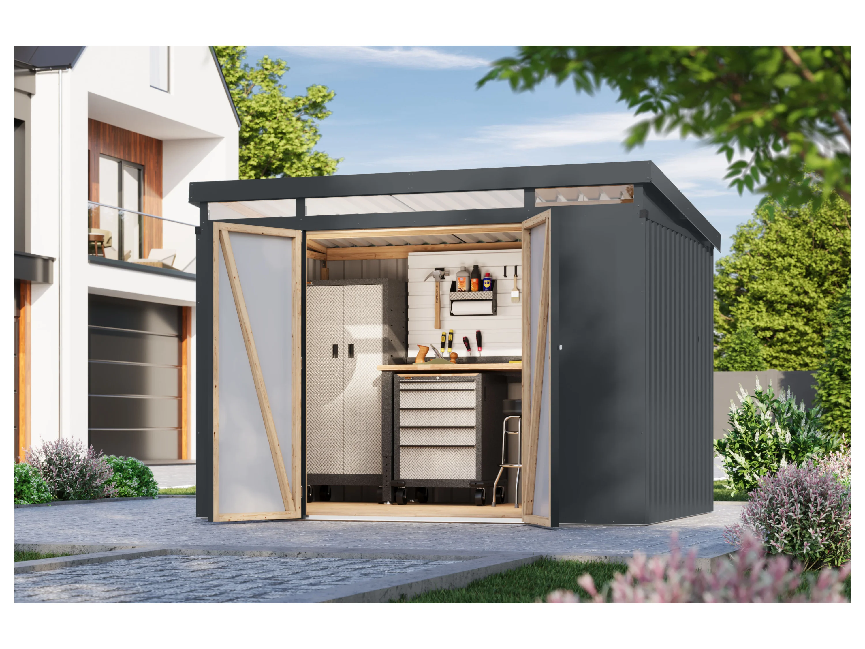 KARIBU Gerätehaus »Mantis« (ohne Anbaudach, Anthrazit, 290 x 209 213 cm) – Bild 2 von 3