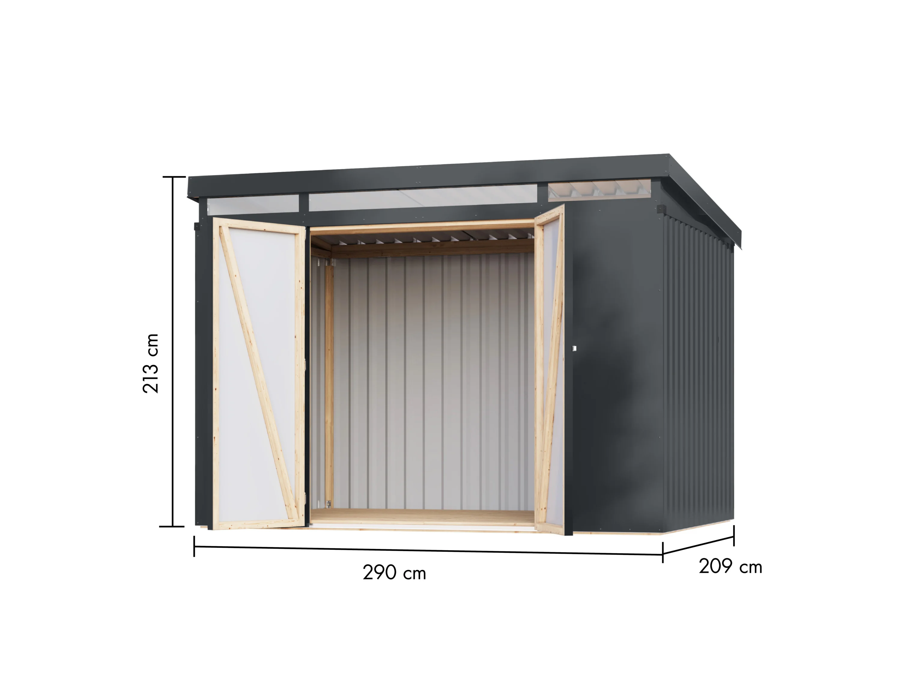 KARIBU Gerätehaus »Mantis« (ohne Anbaudach, Anthrazit, 290 x 209 213 cm) – Bild 3 von 3