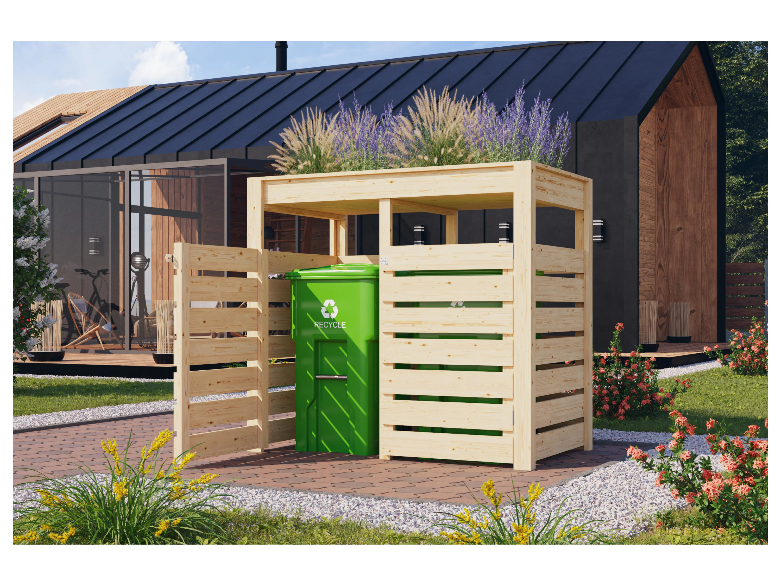 KARIBU Mülltonnenbox »Jack«, 2 x 240-Liter (naturbelassen) – Bild 2 von 4