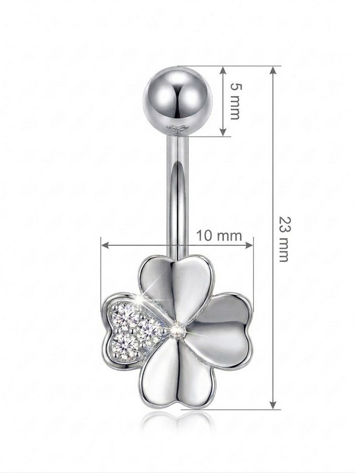 Karisma Schmuck Bauchnabelpiercing Kleeblatt Herz Chirurgenstahl 316L Vergoldet mit Zirkonia Kristallen, Bauchpiercing Glücksbringer – Bild 2 von 3