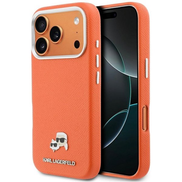 KARL LAGERFELD Handyhülle Hülle iPhone 17 Pro Max Kunstleder orange MagSafe 6,9 Zoll, Kantenschutz