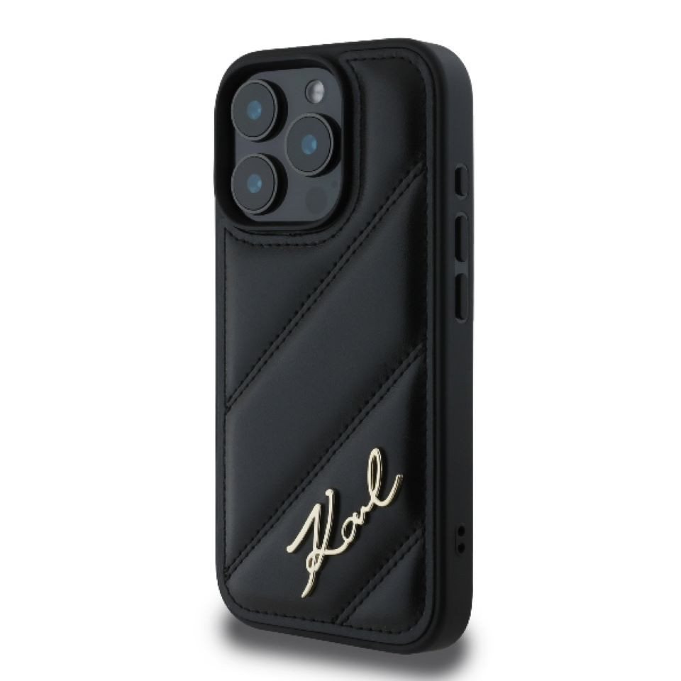 KARL LAGERFELD Handyhülle iPhone 16 Pro Max Kunstleder schwarz Logo Metall 6,9 Zoll, Kantenschutz – Bild 2 von 5