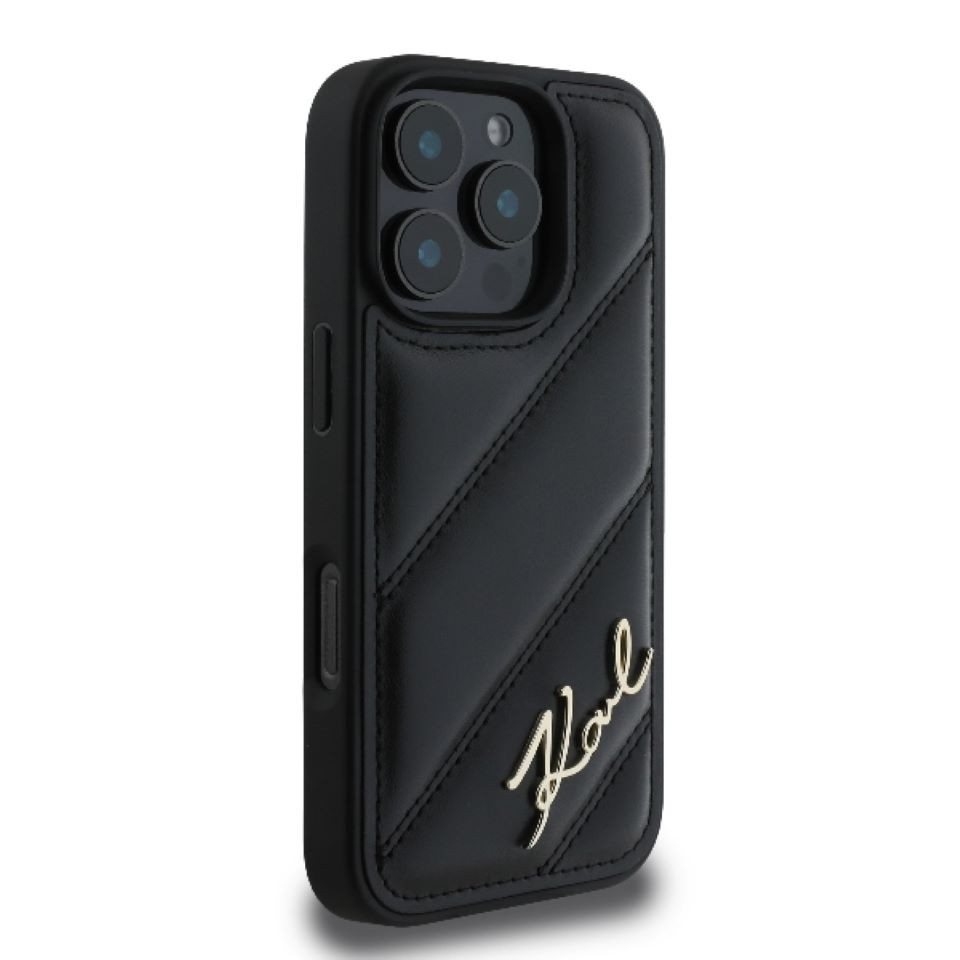 KARL LAGERFELD Handyhülle iPhone 16 Pro Max Kunstleder schwarz Logo Metall 6,9 Zoll, Kantenschutz – Bild 4 von 5