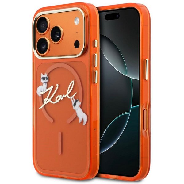 KARL LAGERFELD Handyhülle iPhone 17 Pro MagSafe Schutzhülle Case orange 6,3 Zoll, Kantenschutz