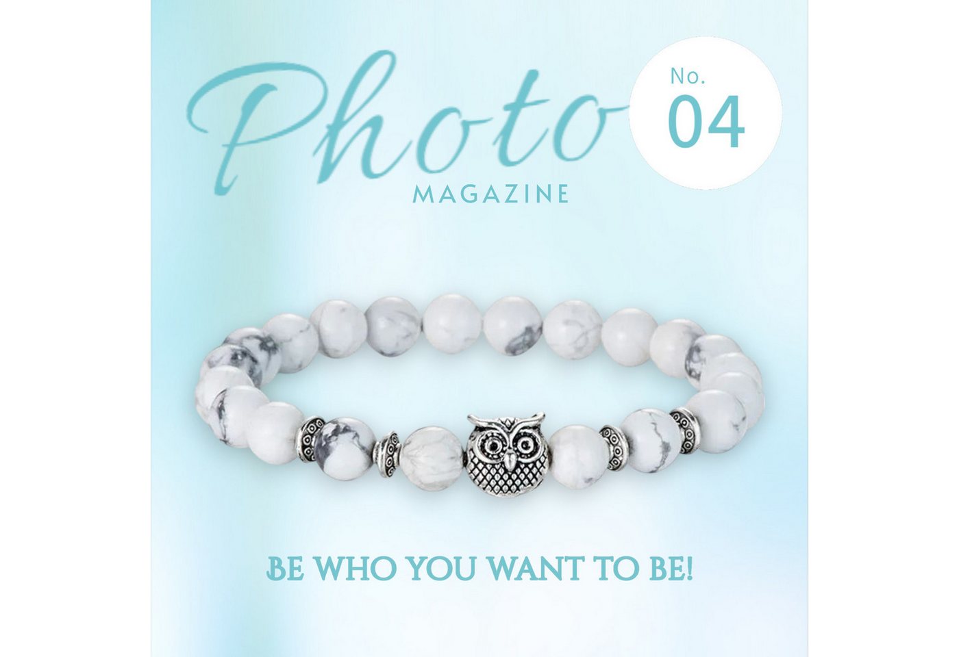 KARMA Perlenarmband Armband Damen Eule Braun, Weiß od. Schwarz Natursteine (Armschmuck, 1-tlg., Damenarmband), White Turquoise, Tigerauge oder Frosted Stone Ede – Bild 2 von 3